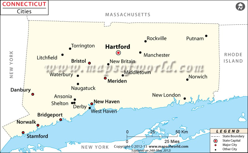 Map of Connecticut Cities
