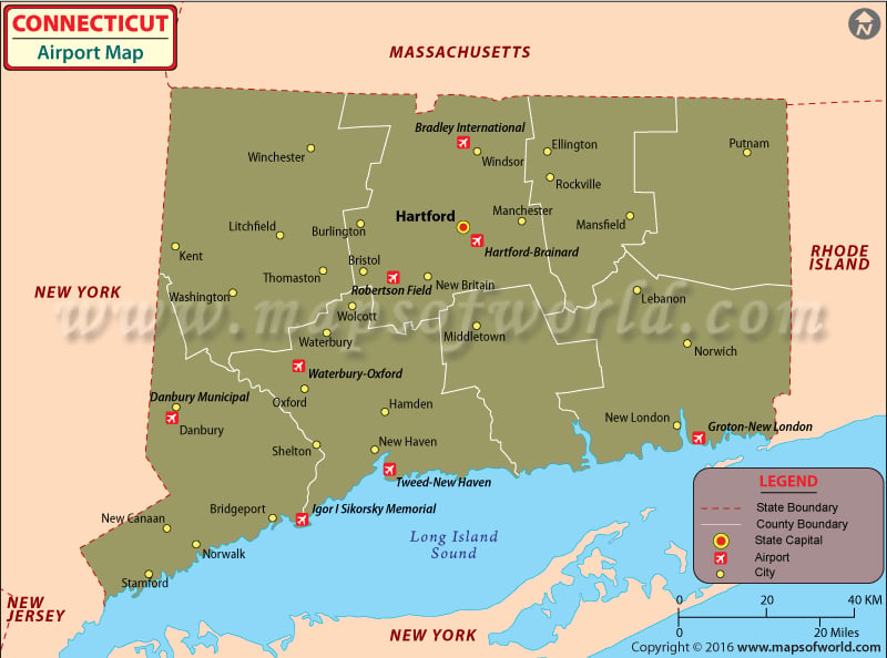 Connecticut Airports Map
