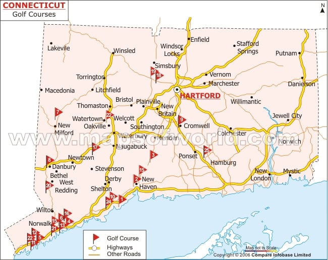 Golf Courses in Connecticut Map
