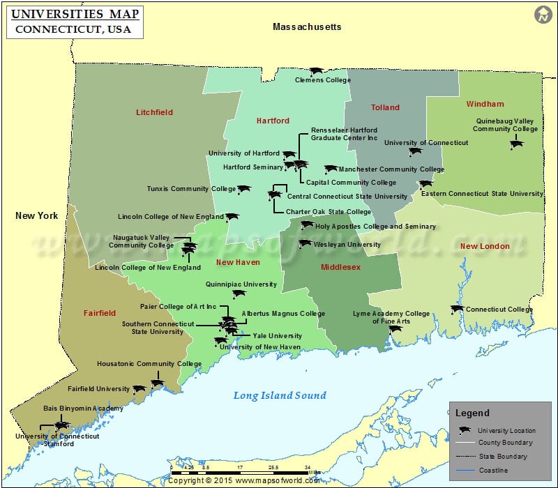 Connecticut College and Universities Map