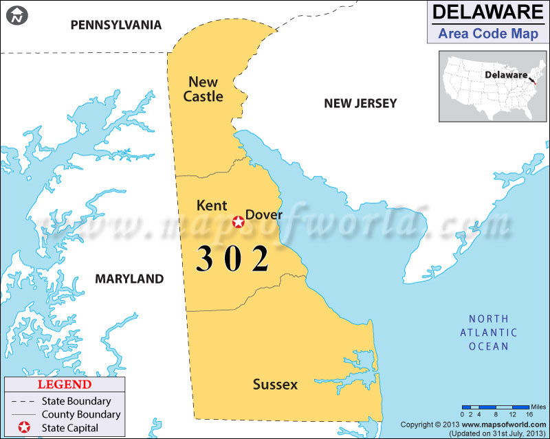 Delaware Area Code Map