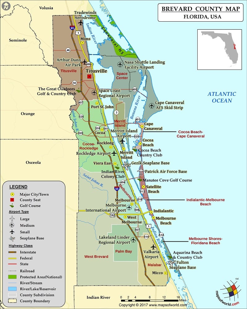 Brevard County Map, Florida.