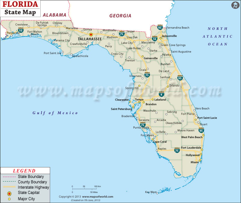 Florida State Map with Cities