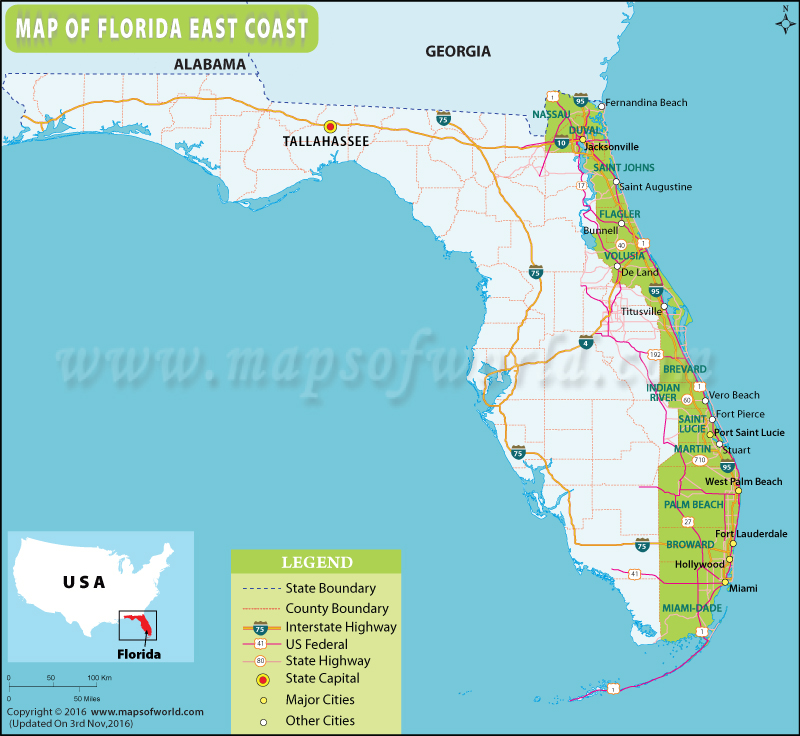 Map Of Florida East Coast Florida East Coast Beaches Map   Map Of Florida East Coast 