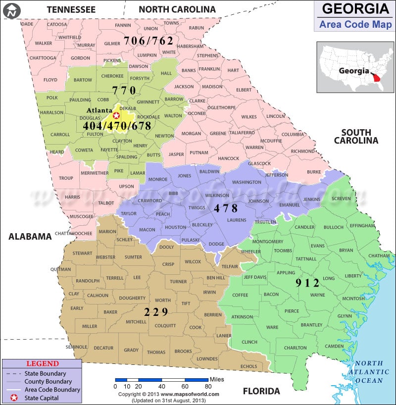 Georgia Area Code Map