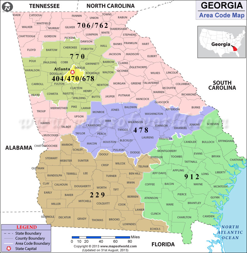 Georgia Area Code Maps 9258