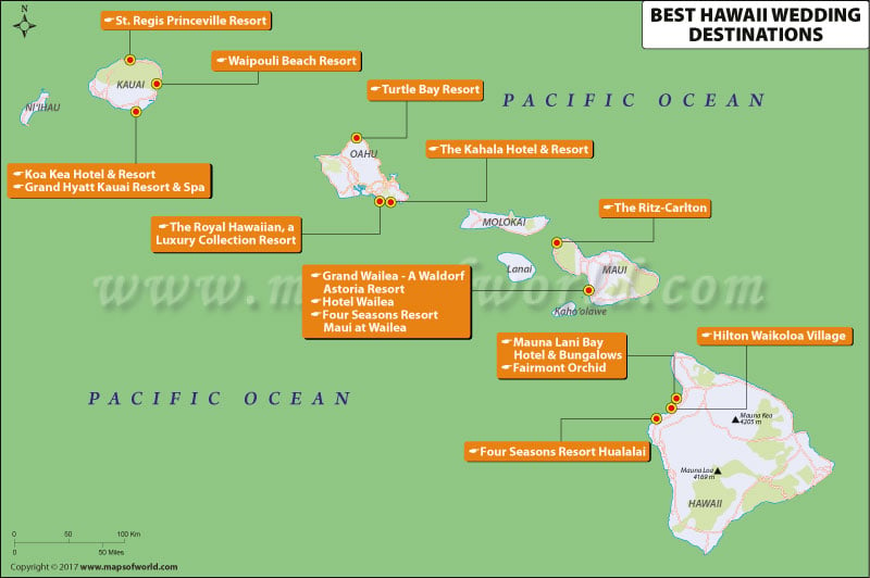 Map of Hawaii Wedding Destinations
