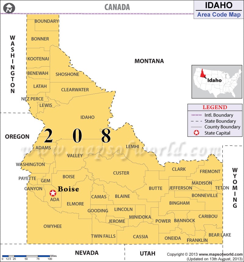 Idaho Area Code Map