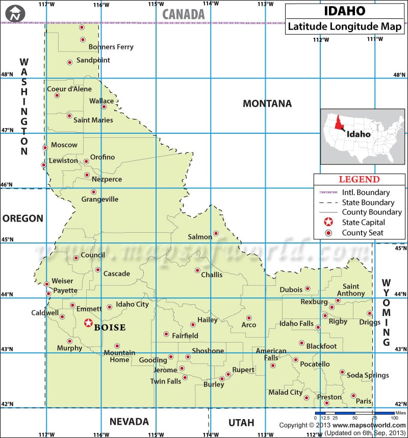 Idaho Latitude and Longitude Map