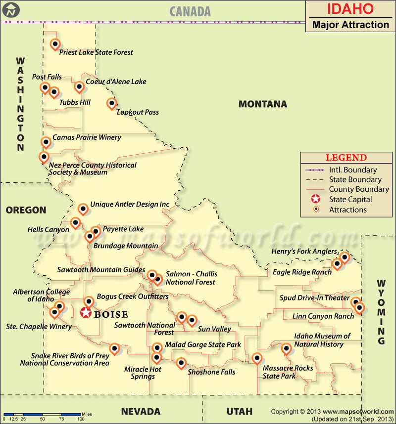 Idaho Travel Attractions Map