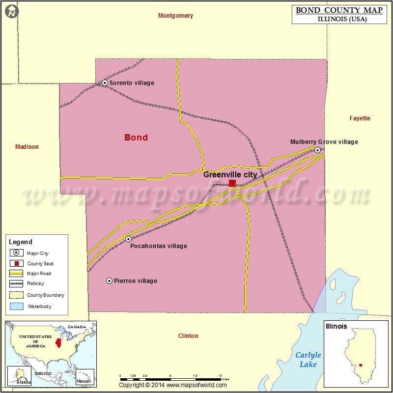 Bond County Map, Illinois