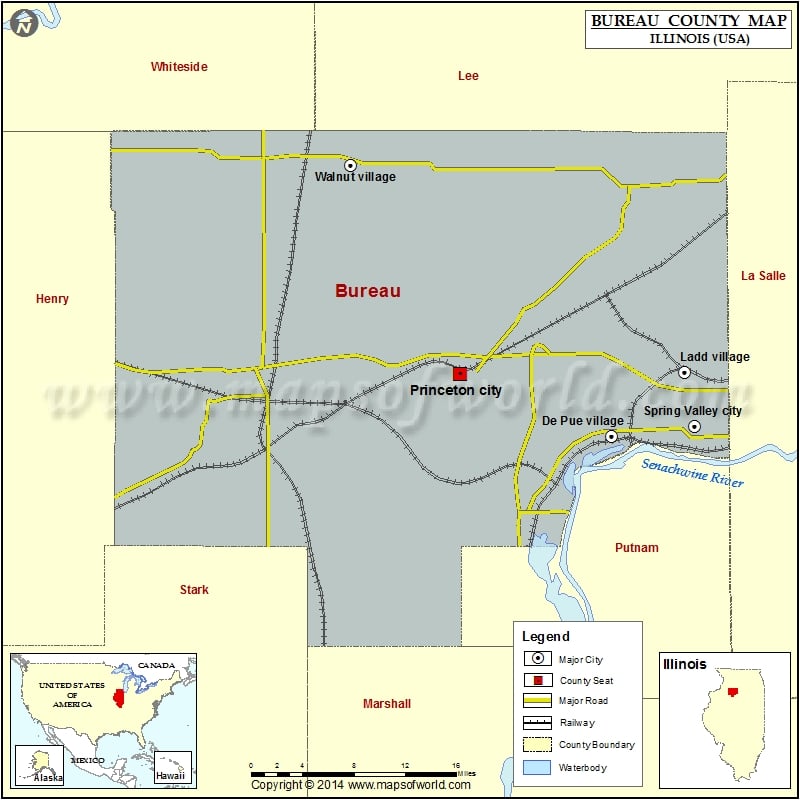 Bureau County Map, Illinois