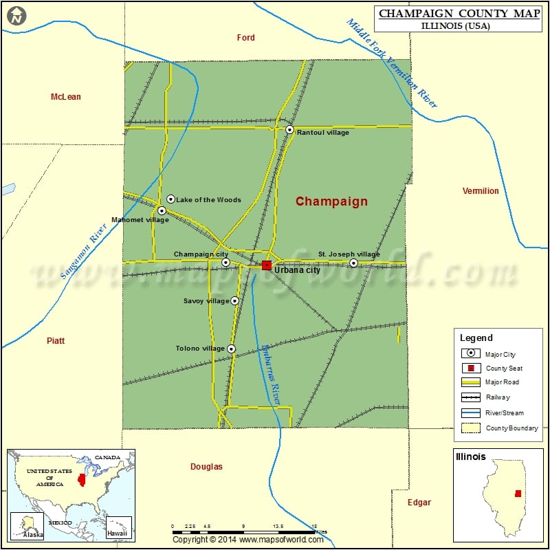 Champaign County Map, Illinois