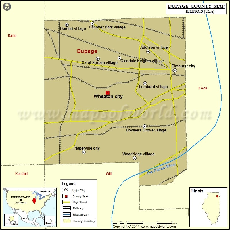 DuPage County Map, Illinois