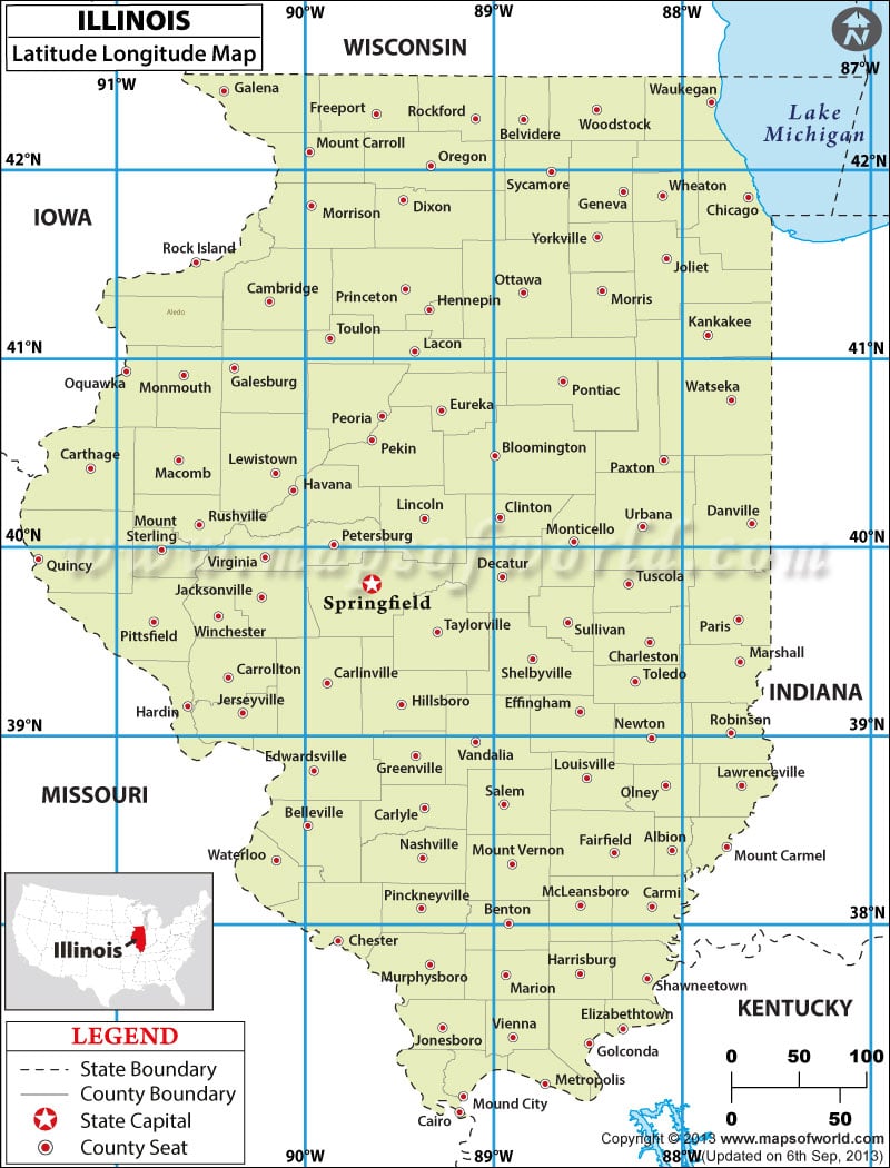 Illinois Latitude and Longitude Map