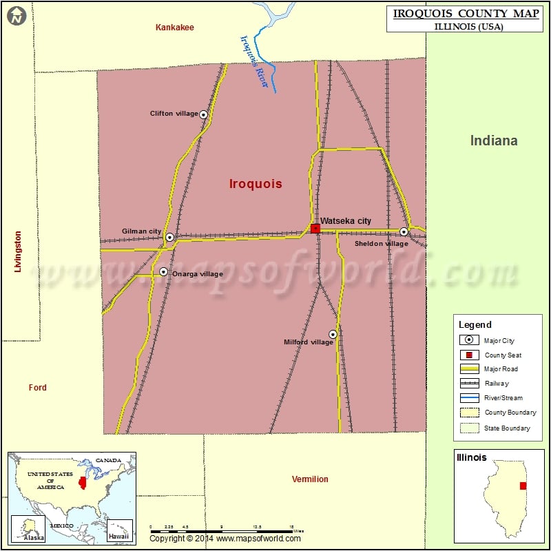 Iroquois County Map, Illinois