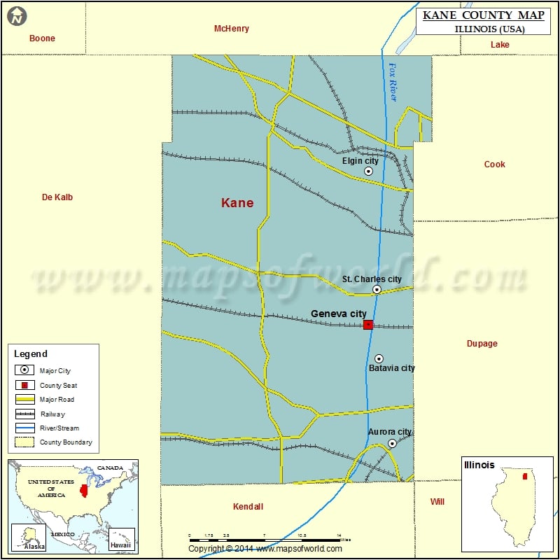 Kane County Map, Illinois