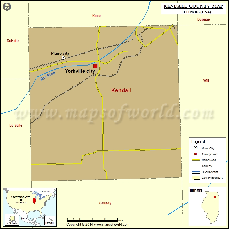Kendall County Map, Illinois