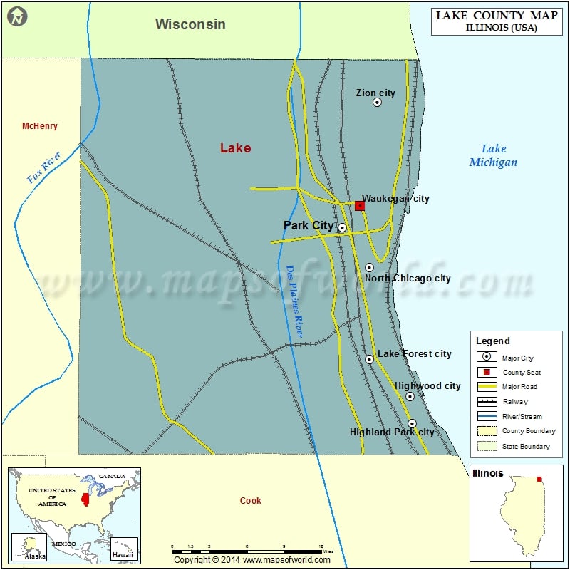 Lake County Map, Illinois