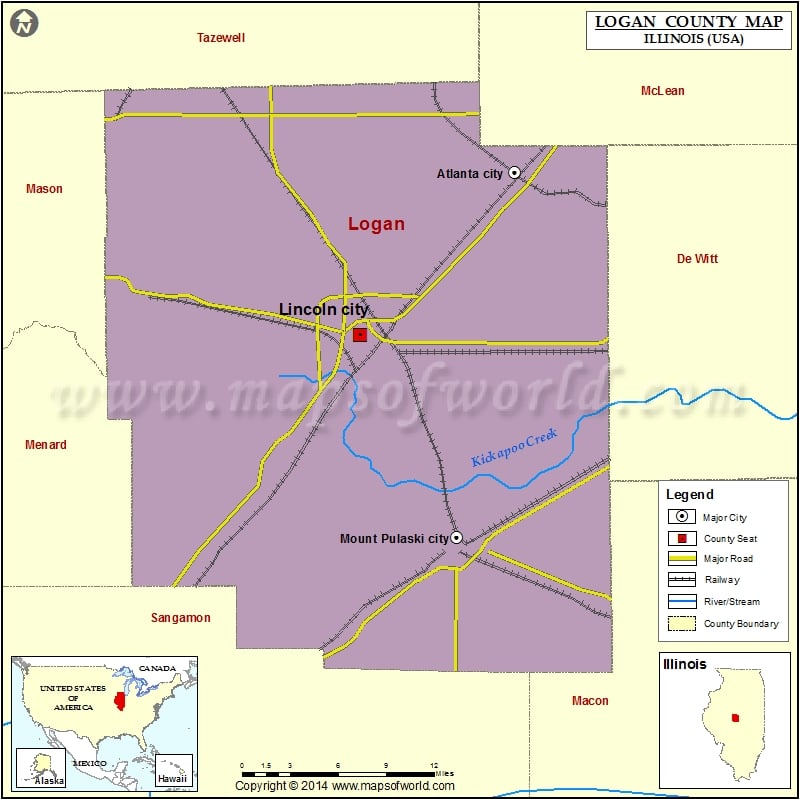 Logan County Map, Illinois