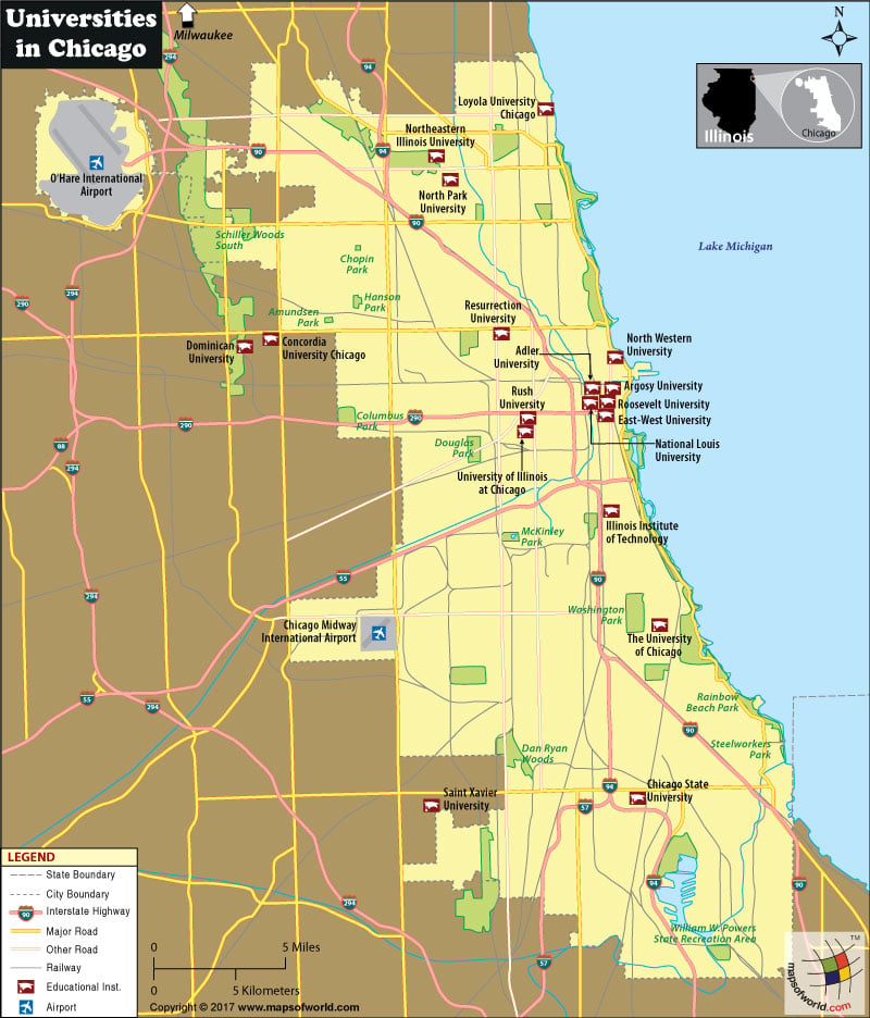 Map of Universities in Chicago