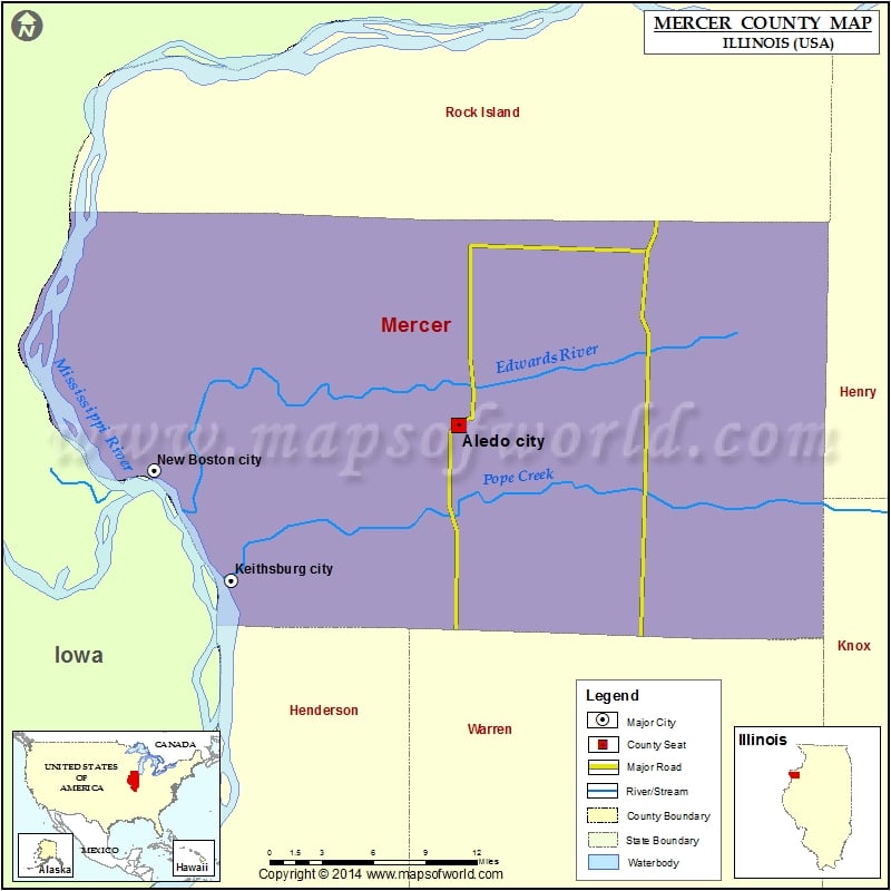 Mercer County Map, Illinois
