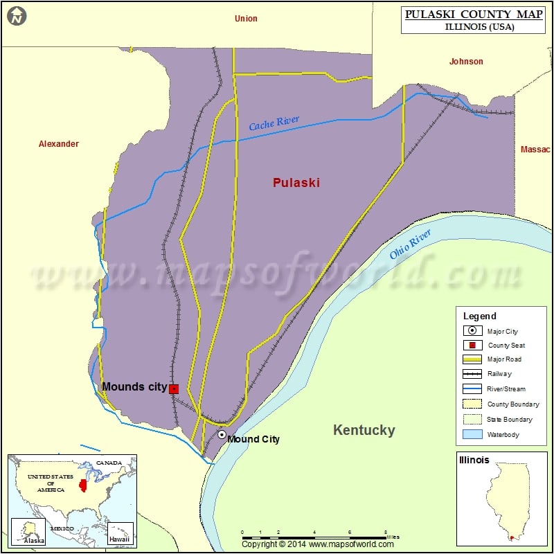 Pulaski County Map, Illinois