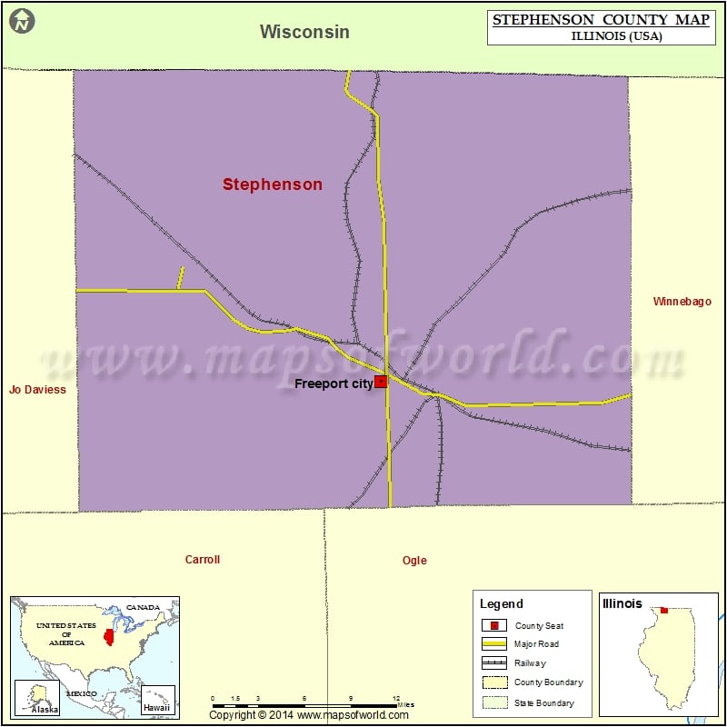 Stephenson County Map, Illinois
