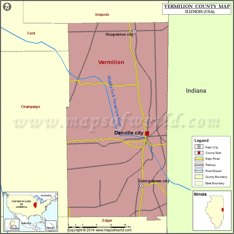 Vermilion County Map, Illinois