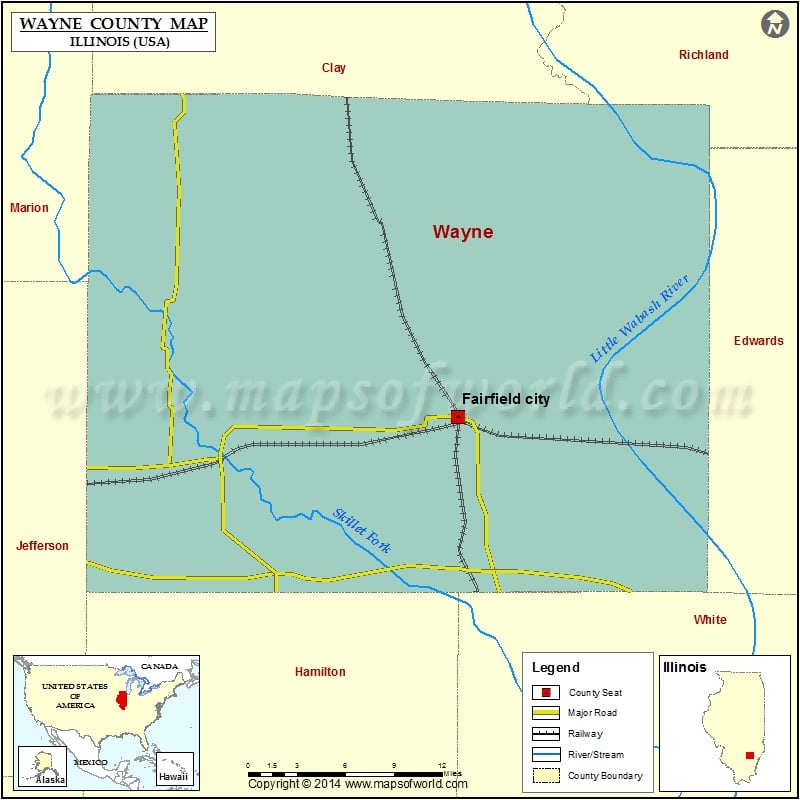 Wayne County Map, Illinois