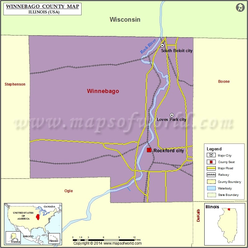 Winnebago County Map, Illinois
