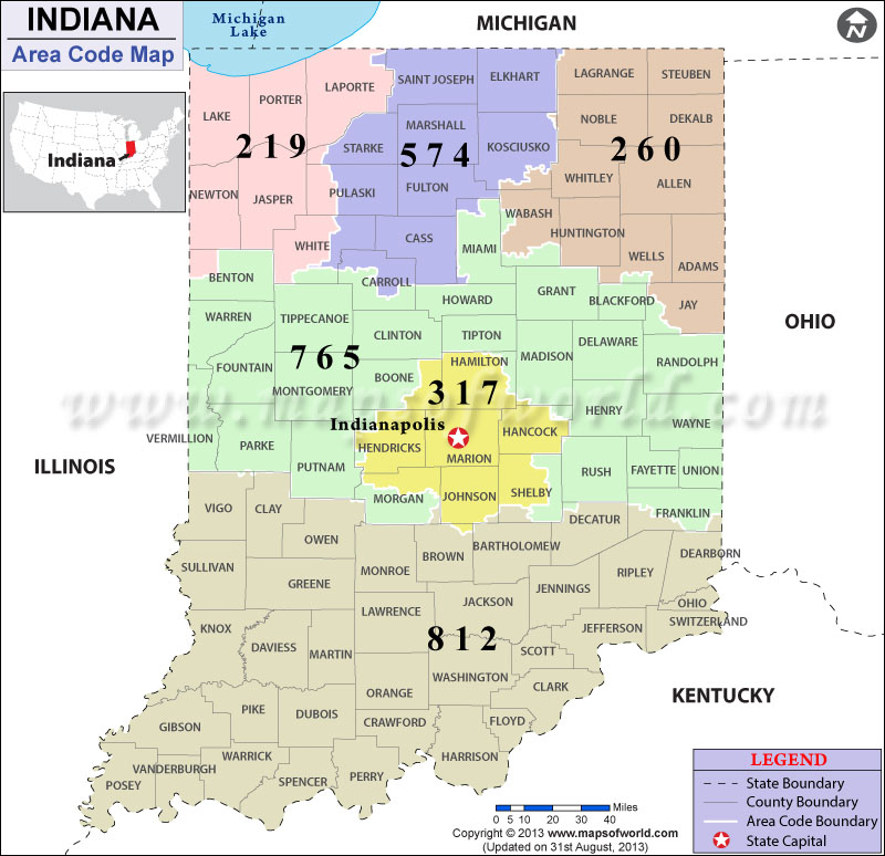 Indiana Area Code Map