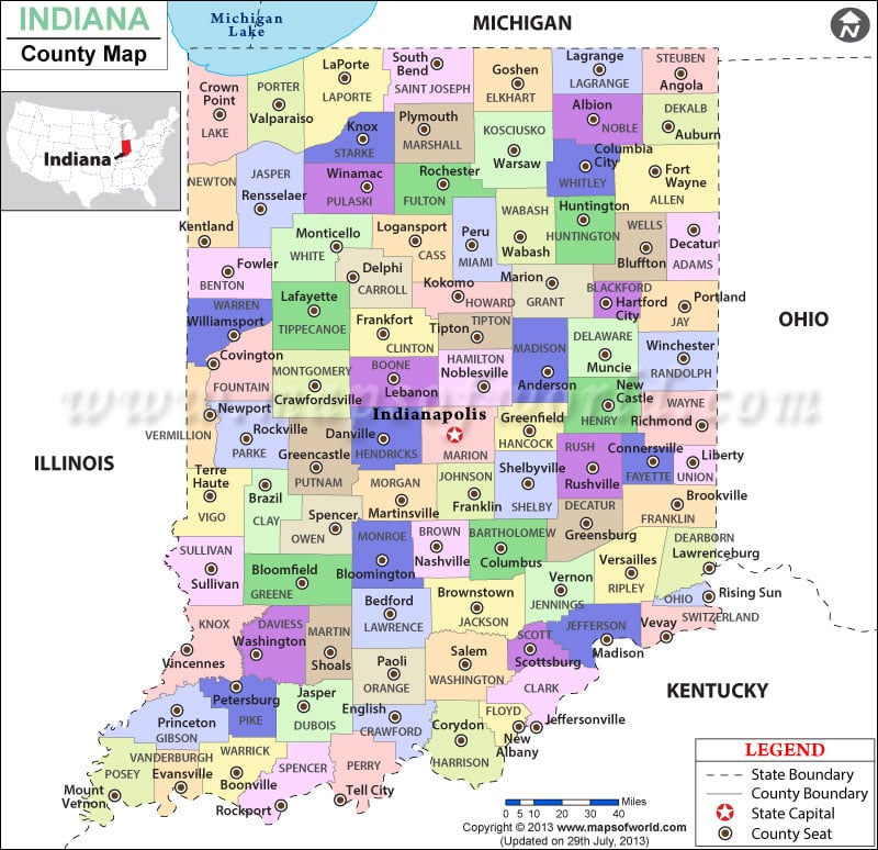 Counties in Indiana Map