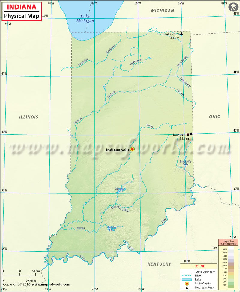 Physical Map of Indiana