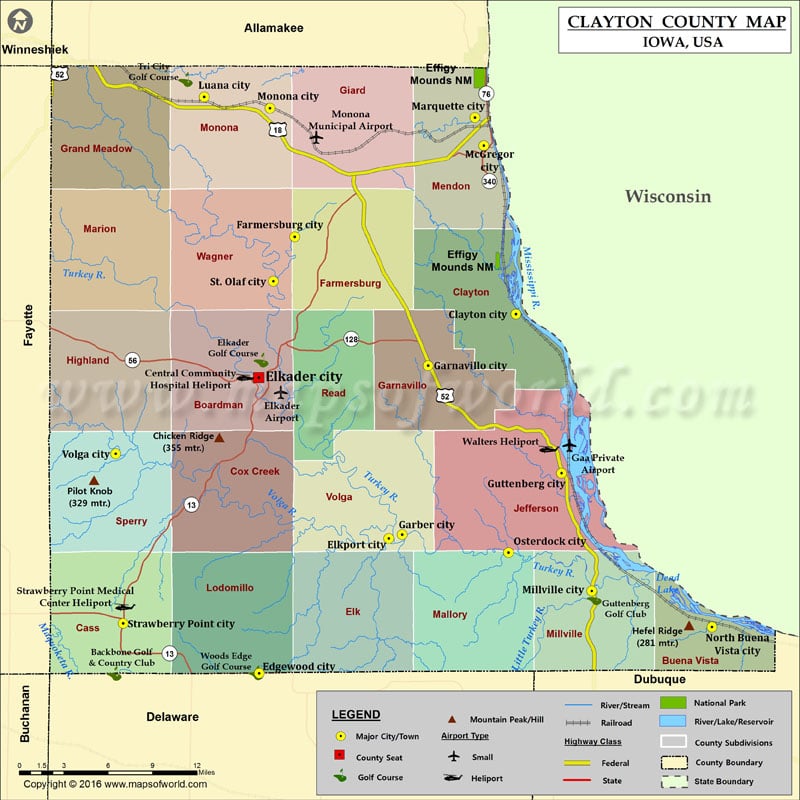 Clayton County Map, Iowa