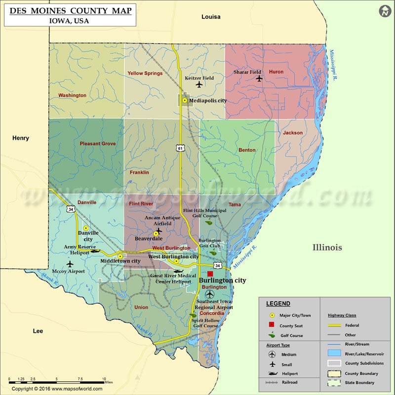 Des Moines County Map, Iowa