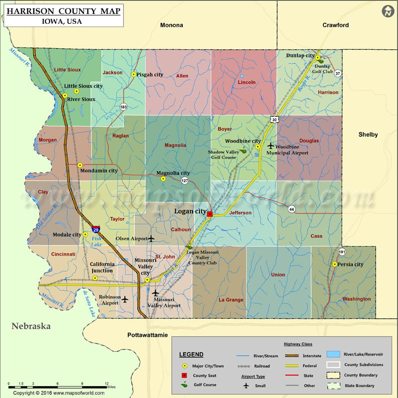 Harrison County Map, Iowa