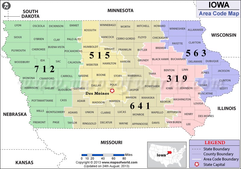 Iowa Area Code Map 
