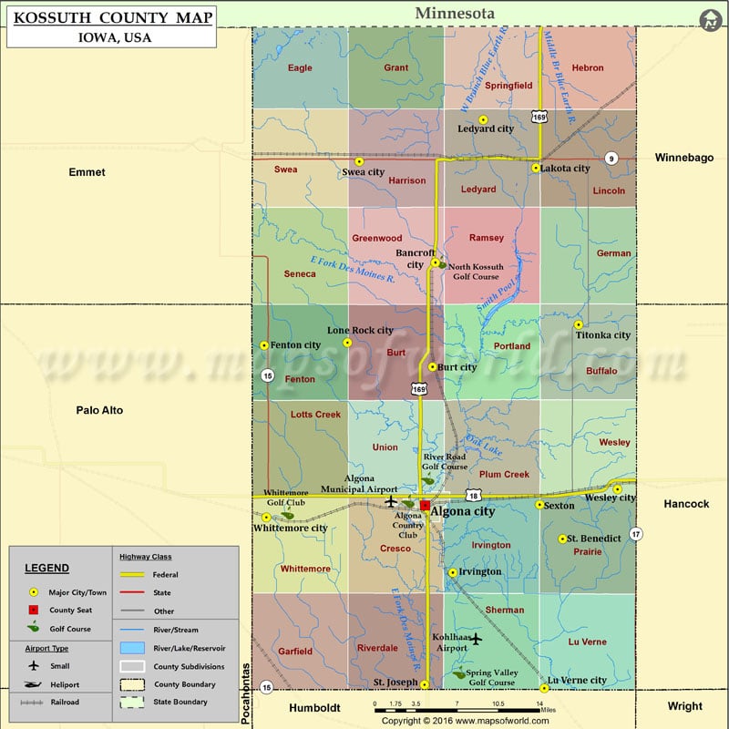 Kossuth County Map, Iowa