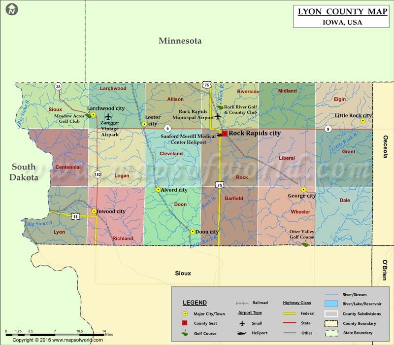 Lyon County Map, Iowa