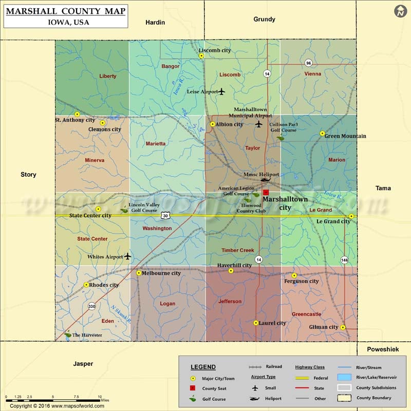 Marshall County Map, Iowa