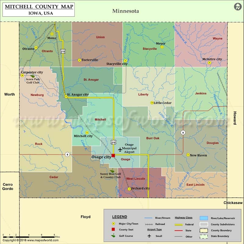 Mitchell County Map, Iowa
