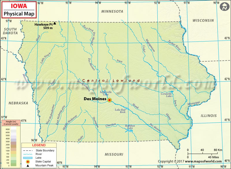 Physical Map of Iowa