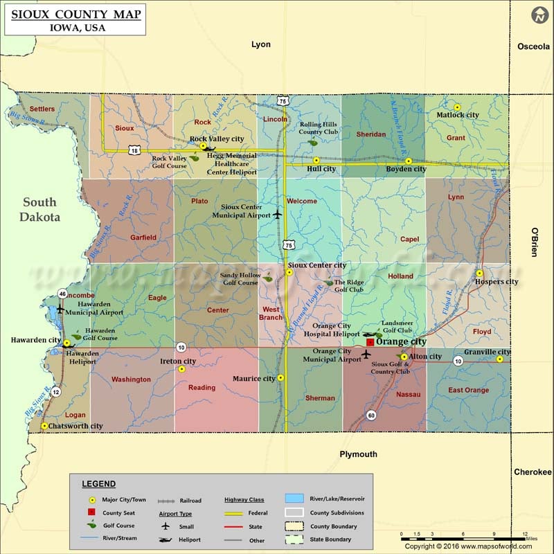 Sioux County Map, Iowa