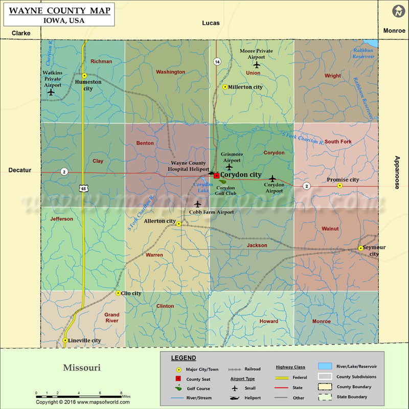 Wayne County Map, Iowa