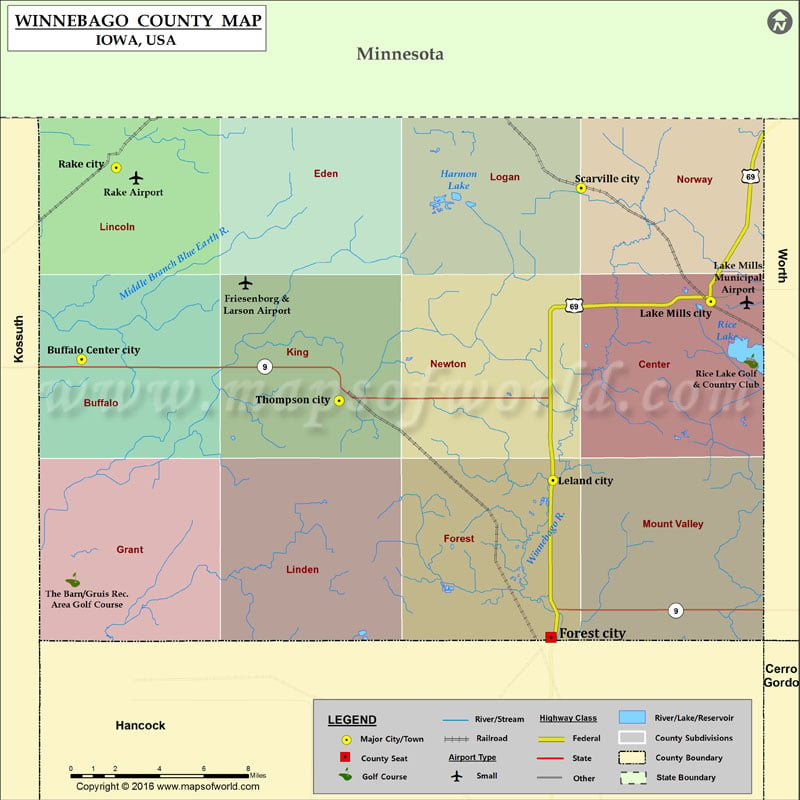Winnebago County Map, Iowa