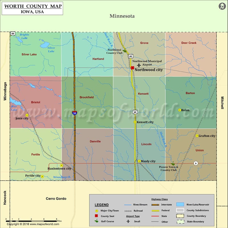 Worth County Map, Iowa