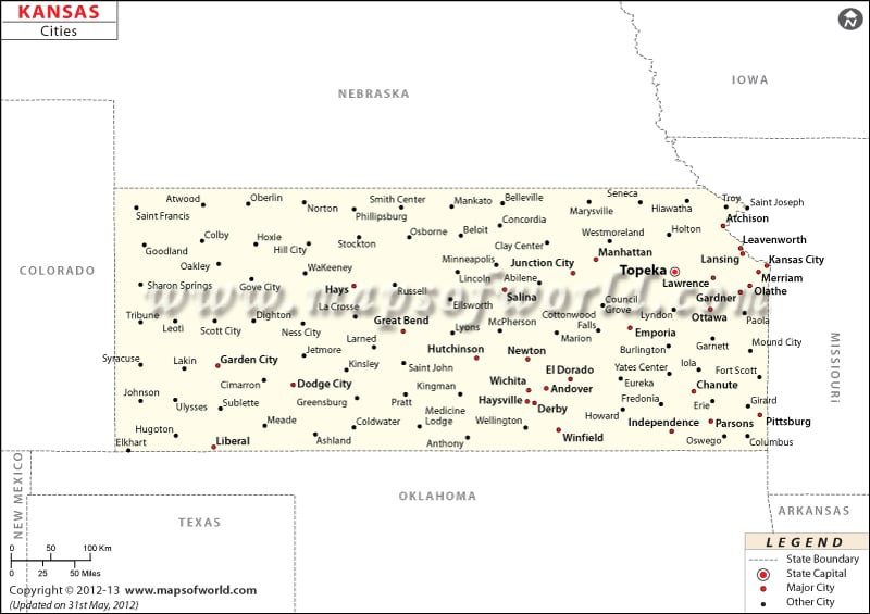 Kansas Map with Cities