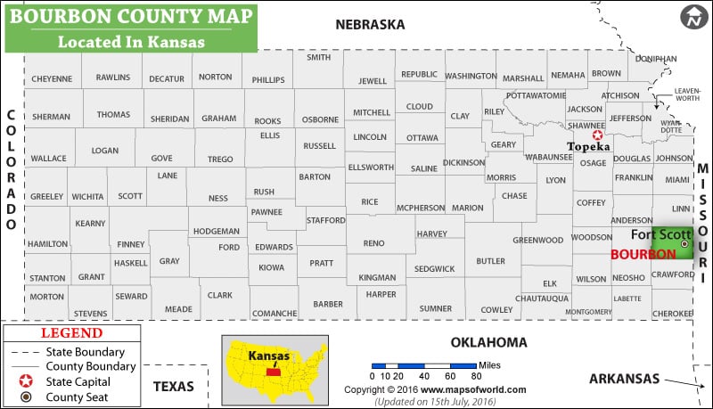Bourbon County Map, Kansas