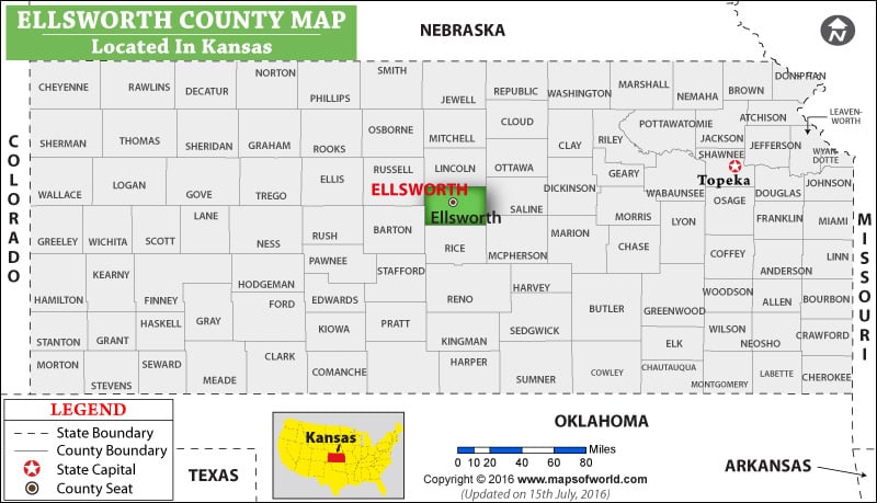 Ellsworth County Map, Kansas